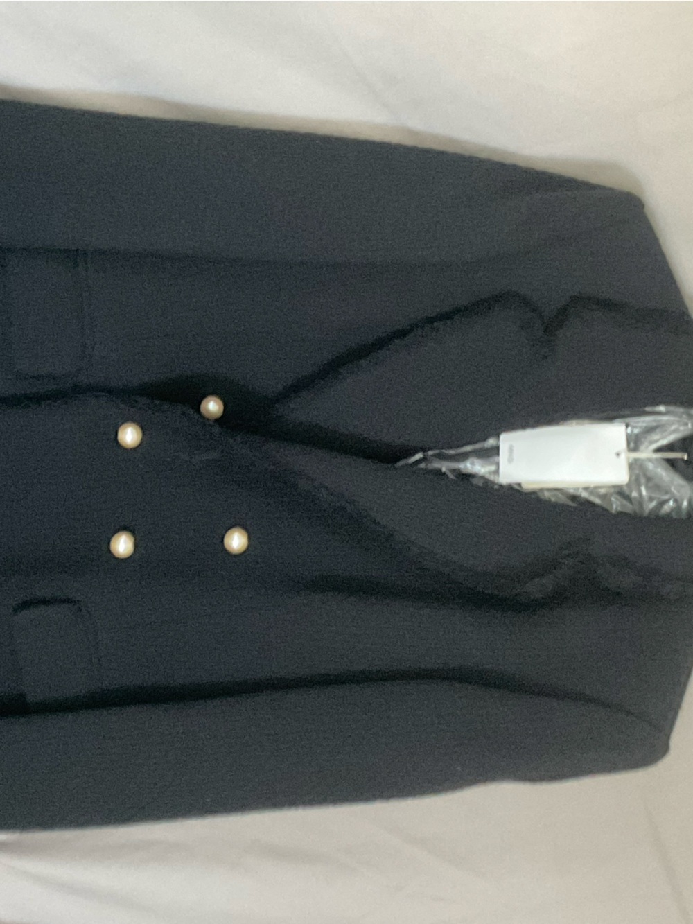 Mango Black Double-Breasted Pea Coat with Gold Buttons
